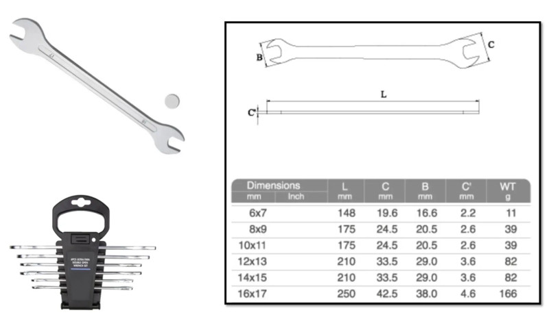 6PC ULTRA THIN DOUBLE OPEN END WRENCH SET